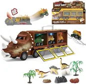 Samochody i pojazdy dla dzieci - CIĘŻARÓWKA DINOZAUR AUTO LAWETA TIR Z AUTKAMI WYRZUTNIA ZJEŻDŻALNIA - miniaturka - grafika 1