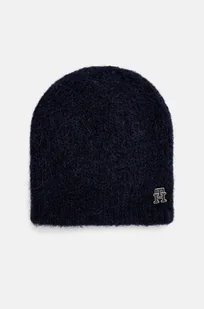 Tommy Hilfiger czapka wełniana kolor granatowy z cienkiej dzianiny wełniana AW0AW16624 - Czapki damskie - miniaturka - grafika 1