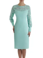 Sukienki - Miętowa sukienka z dekoracyjnym, koronkowym karczkiem 14857. - ModBiS - miniaturka - grafika 1