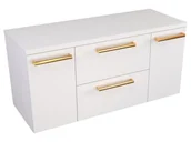 Szafki łazienkowe - Szafka Wisząca Z Blatem ATH 100 cm D - Biały Mat - Uchwyty Złote Polerowane - miniaturka - grafika 1