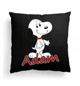Poduszki dekoracyjne - CZARNA Poduszka Z IMIENIEM Na Wielkanoc PIES PIESEK SNOOPY BAJKA KRESKÓWKA - miniaturka - grafika 1