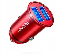 Ładowarki samochodowe - Ładowarka samochodowa AINOPE 4,8A kompaktowa metalowa podwójna USB czerwona - miniaturka - grafika 1