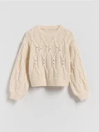 Swetry dla dziewczynek - Reserved - Sweter z domieszką wełny - złamana biel - miniaturka - grafika 1