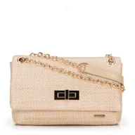 Torebki damskie - Damska crossbody z plecionki na łańcuszku beżowa - miniaturka - grafika 1