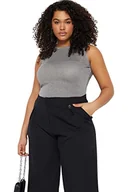 Bluzki damskie - Trendyol Damska dopasowana prosta dzianina z okrągłym dekoltem plus size bluzka, szara, 3XL, szary, 3XL - miniaturka - grafika 1