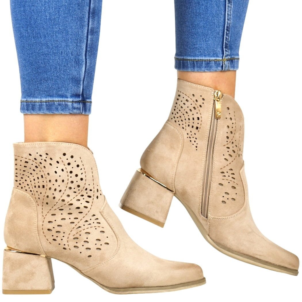 BOTKI KOWBOJKI AŻUROWE POTOCKI 12757 BEŻOWE, 38, 24,5cm