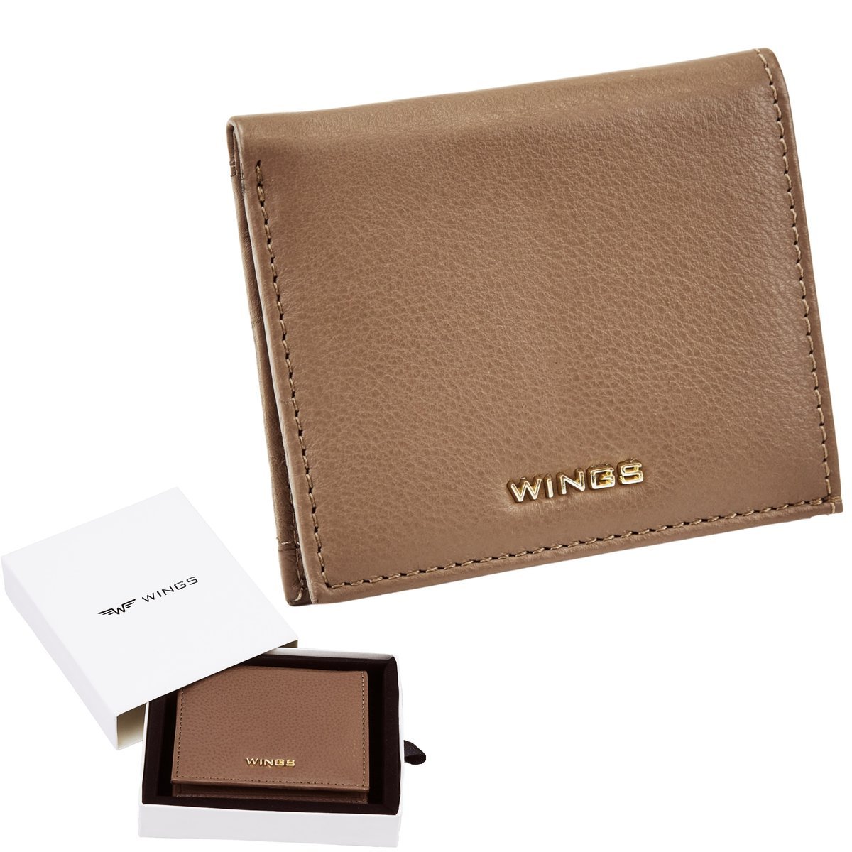 Portfel damski skórzany WINGS kompaktowy RFID skóra naturalna bilon beż