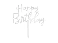Ciasta i półprodukty do ciast - Topper na tort Happy Birthday srebrny - 1 szt. - miniaturka - grafika 1