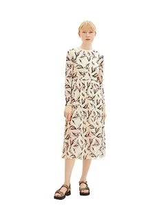 Sukienki - TOM TAILOR jeansowa damska sukienka siateczkowa ze wzorem, 27463-kremowy abstrakcyjny nadruk, XL - grafika 1