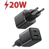 Ładowarki do telefonów - JOYROOM Ładowarka sieciowa JOYROOM L-QP207 2-portowa PD20W/QC3.0 Czarny 20W - miniaturka - grafika 1