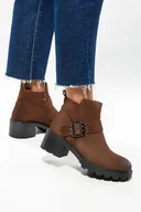 Botki damskie - Brązowe botki skórzane damskie Sergio Leone na bieżnikowanym klocku ozdobny pasek z klamrą BT720-S-CA - miniaturka - grafika 1