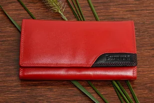 Damski skórzany portfel duży poziomy retro RFiD czerwony BELTIMORE czerwony - Portfele - miniaturka - grafika 4