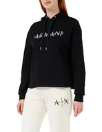 Bluzy damskie - Armani Exchange Damska bluza z kapturem French Terry Armani Studded Logo, czarny, M - miniaturka - grafika 1