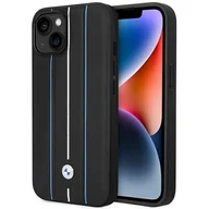 Etui i futerały do telefonów - Etui BMW BMHCP14S22RVSK iPhone 14 6.1" czarny/black hardcase Leather Stamp Blue Lines - miniaturka - grafika 1
