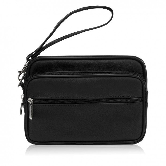 Saszetka Męska Skórzana Do Ręki Klasyczna Skóra Naturalna Czarna Abruzzo Abr-11