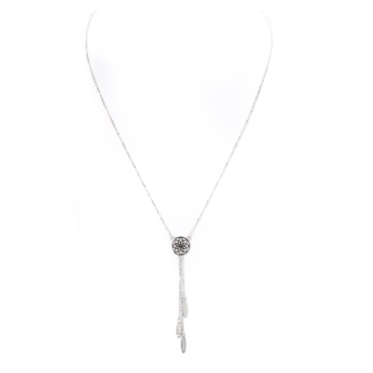 Srebrny naszyjnik ażurowe koło z łańcuszkami