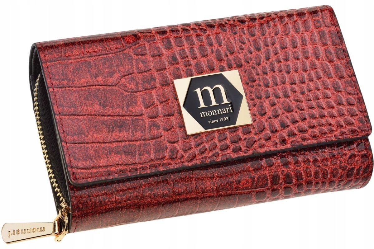 Monnari Portfel Damski Lakierowany Croco Skórzana Portmonetka Zamek Prezent