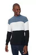Bluzy męskie - Trendyol Męska bluza rozpinana z kołnierzykiem Colorblock Slim Sweater, Indigo, L, Indygo, L - miniaturka - grafika 1