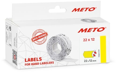 Meto Etykiety do oznaczania cen (22 x 12 mm, 1-wiersz, 6000 sztuk, fluorowo-żółte, trwałe, etykiety cenowe do Meto, Contact, Sato, Avery, Tovel, Samark itp.)