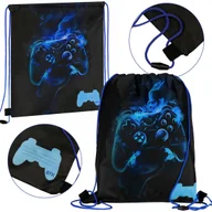 Pokrowce na ubrania - Czarno-niebieski worek na buty na WF, worek szkolny na ramię dla gracza, pad 32x38 cm - miniaturka - grafika 1