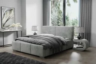 Łóżka - Łóżko tapicerowane AGMAT FIGO z wezgłowiem, 180 x 200 cm, łóżko podwójne z podstawą łóżka i stelażem z metalowych listew, tkanina welurowa: jasnoszary - miniaturka - grafika 1