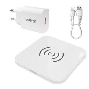 Choetech zestaw ładowarka bezprzewodowa Qi 10W do telefonu słuchawek czarny (T511-S) + Q5003 wall charger European standard white + AB cable 1.2m white - Ładowarki do telefonów - miniaturka - grafika 1