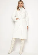 Płaszcze damskie - Biały Elegancki Płaszcz Jednorzędowy z Pluszowego Futerka Vertizelle - miniaturka - grafika 1