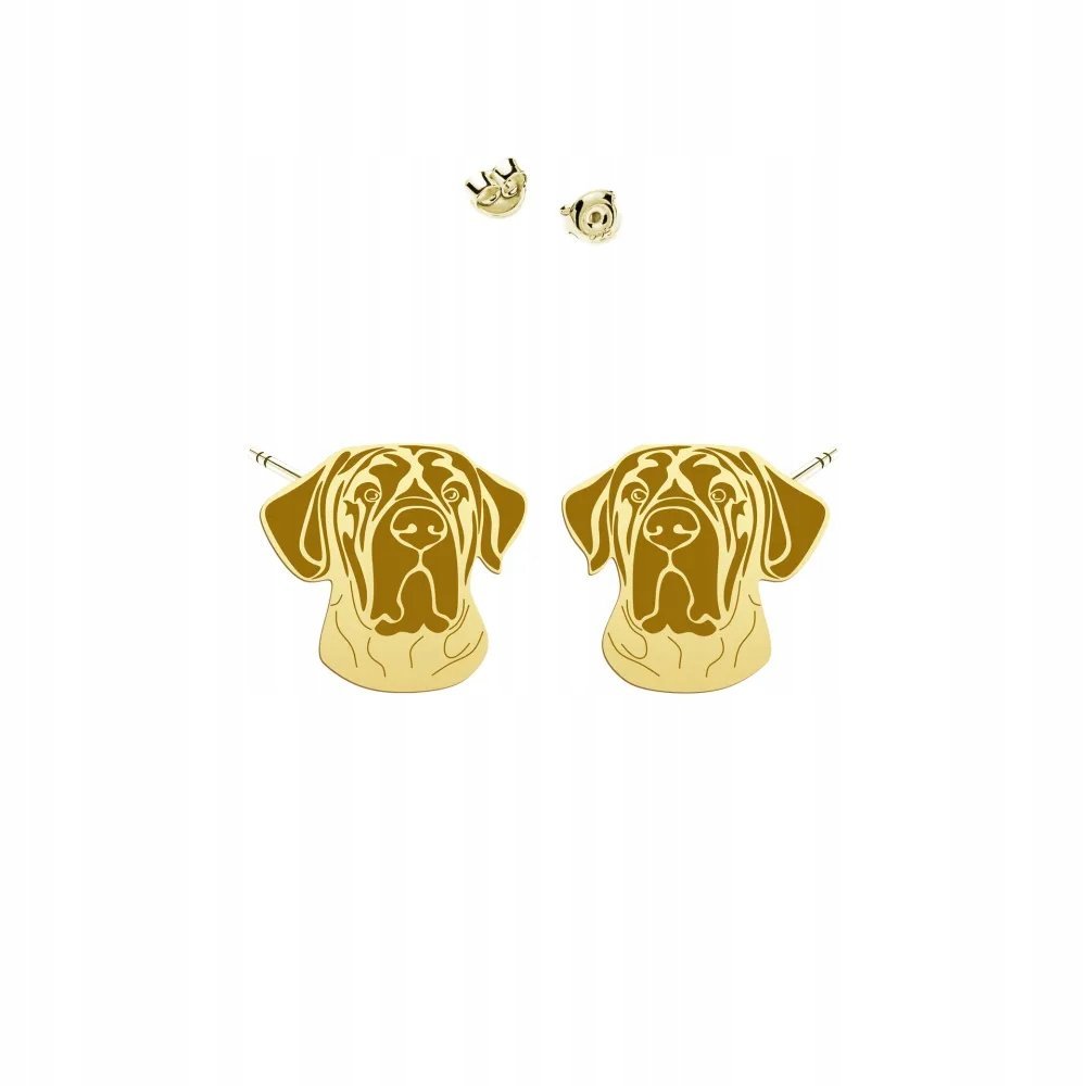 Kolczyki Złote z psem Mastif Japoński 925 Sztyfty Biżuteria DEDYKACJA