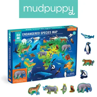 Mudpuppy Puzzle edukacyjne Zagrożone gatunki z elementami w kształcie zwierząt 80 elementów 5+ - Puzzle - miniaturka - grafika 1