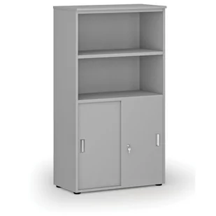 Szafa biurowa kombinowana PRIMO GRAY, drzwi przesuwne na 2 poziomach, 1434 x 800 x 420 mm, szary - Szafy biurowe - miniaturka - grafika 1