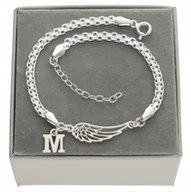 Bransoletki - Srebrna szeroka bransoletka skrzydło anioła wings i LITERKA PUDEŁKO 925 - miniaturka - grafika 1