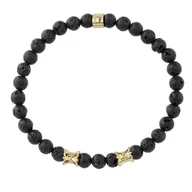 Bransolety męskie - Bransoletka Męska lawa wulkaniczna i złote charmsy. - miniaturka - grafika 1