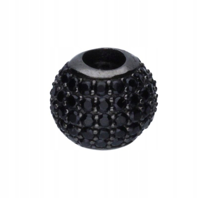 Srebrna zawieszka bead 925 koralik z czarnymi cyrkoniami do bransoletki