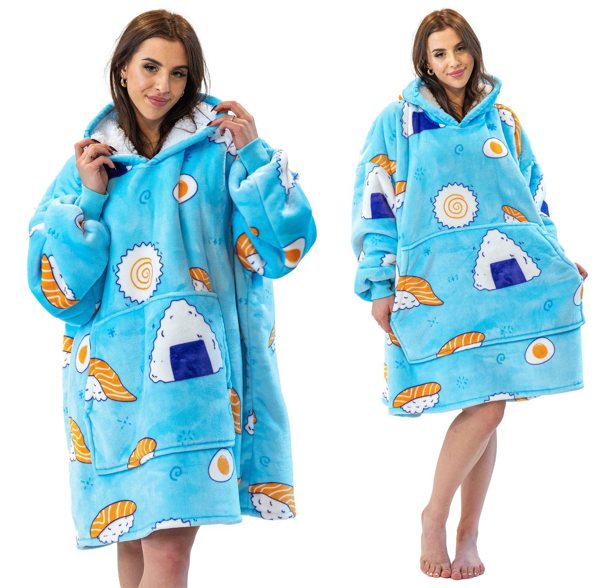 Koc z rękawami Koc bluza kocobluza Oversize XXL Sushi, niebieski