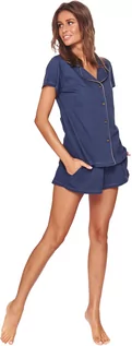 Piżamy damskie - Granatowa elegancka piżama z bawełny organicznej z szortami Doctor Nap - grafika 1