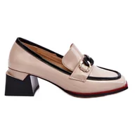 Czółenka - S.Barski Wygodne Czółenka Na Niskim Obcasie Beżowe Valenti beżowy czarne - miniaturka - grafika 1