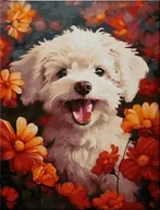 Zabawki kreatywne - Diamentowa Mozaika Piesek W Kwiatach 30x40 - miniaturka - grafika 1