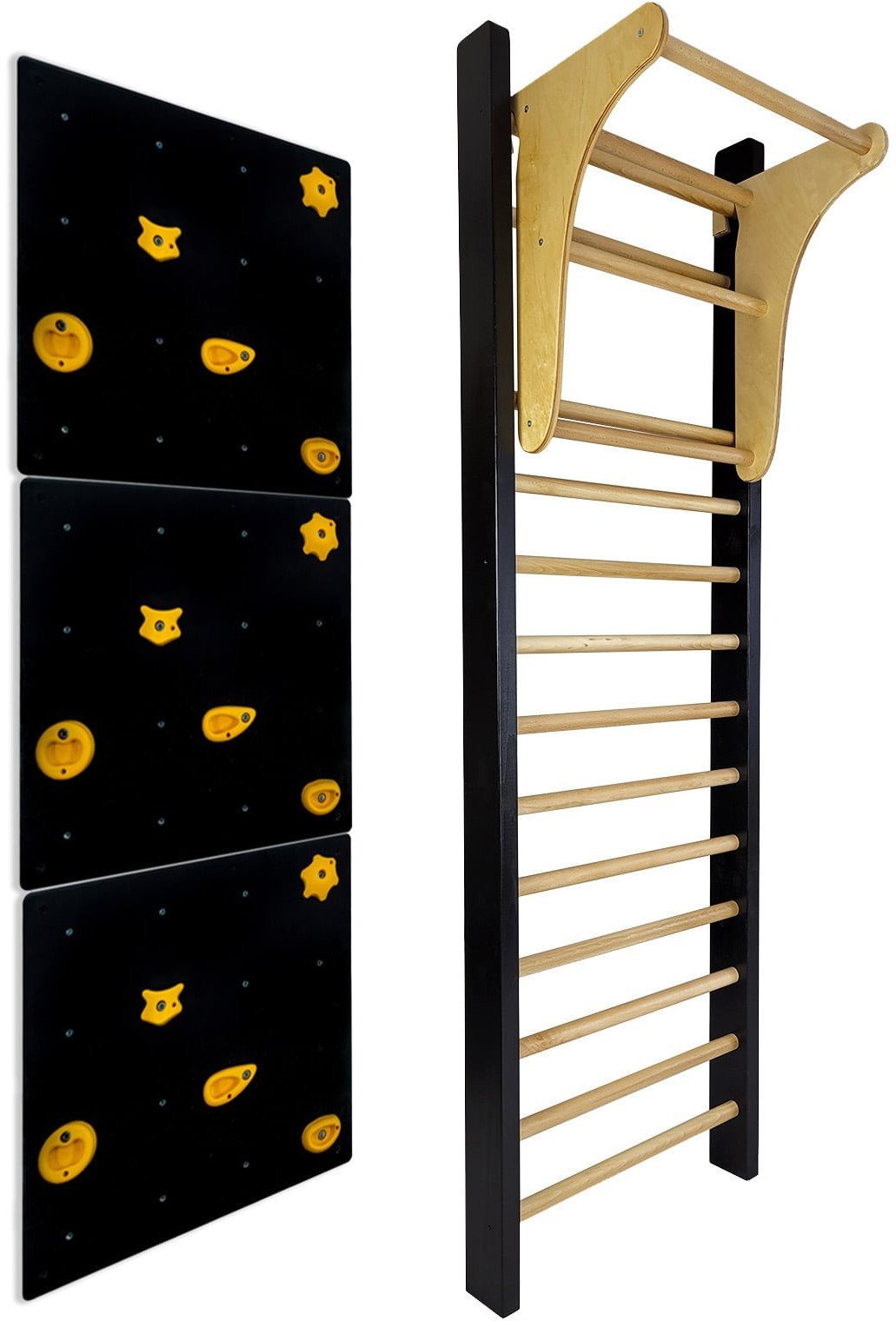 Interplastic Drabinka gimnastyczna LEON 250x80 czarna + drążek + ścianka wspinaczkowa