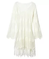 Sukienki - Joe Browns Damska sukienka plażowa z frędzlami i dekoltem w serek z długim rękawem, biały, M - miniaturka - grafika 1