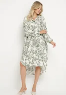 Sukienki - Zielona Wiskozowa Sukienka Koszulowa w Kwiaty Varvesa - miniaturka - grafika 1