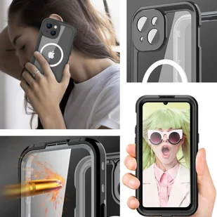 Etui do iPhone 15 Plus wodoodporne Mag Safe Case pancerne wodoszczelne obudowa czarno-szare - Etui i futerały do telefonów - miniaturka - grafika 12