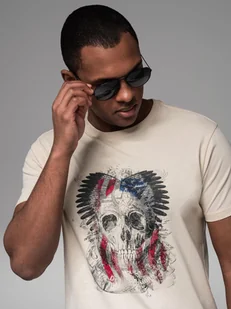 Bawełniany t-shirt męski z nadrukiem w stylu rockowym kremowy V1 OM-TSPT-0199 XL - Koszulki męskie - miniaturka - grafika 1