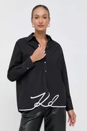 Koszule damskie - Karl Lagerfeld koszula bawełniana damska kolor czarny relaxed z kołnierzykiem klasycznym - miniaturka - grafika 1