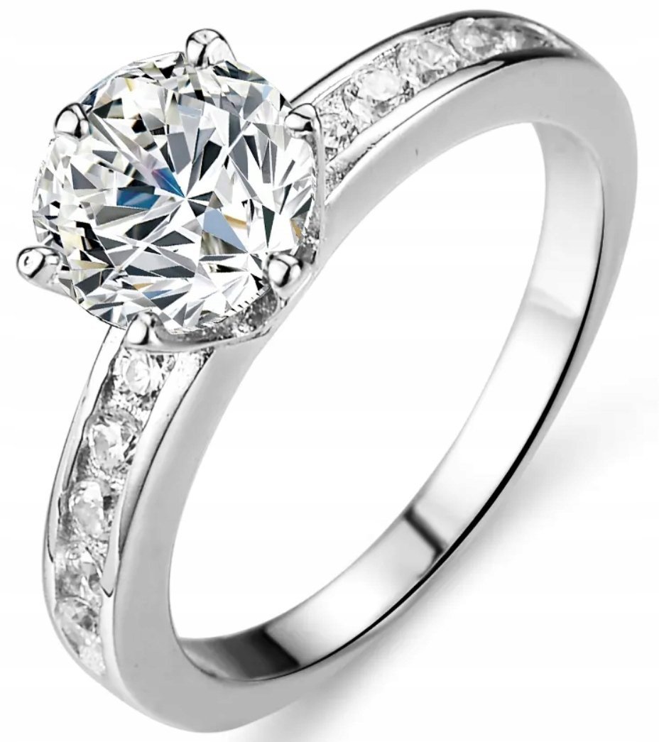 Srebrny Pierścionek z Dużym Brylantem Regulowany Rozmiar Stal Szlachetna