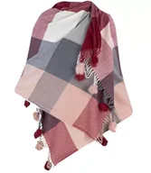 Apaszki i szaliki damskie - Szal szalik ciepła chusta w kratkę z pomponami - miniaturka - grafika 1