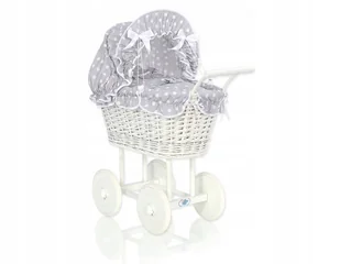 Wiklinowy wózek dla lalek wysoki z szarą pościelką i wyściółką- biały - Domki dla lalek Wiklinowy wózek dla lalek wysoki z szarą pościelką i wyściółką- biały - Domki dla lalek - miniaturka - grafika 1