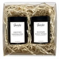 Świece - Świece sojowe w pudełku na prezent 2x180ml | DRZEWO SANDAŁOWE, KASZMIR BIAŁE PIŻMO - miniaturka - grafika 1
