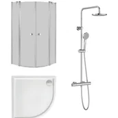 Kabiny prysznicowe - Zestaw Roca Capital kabina prysznicowa 80 cm półokrągła z brodzikiem Malaga Rondo Compact i zestawem termostatycznym Victoria ... - miniaturka - grafika 1