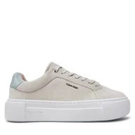 Sneakersy damskie - Sneakersy Calvin Klein Flatform Cup Lace Up W/Ml HW0HW02282 Beżowy - miniaturka - grafika 1