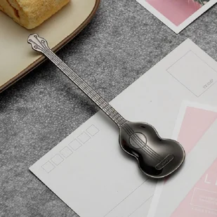 Łyżeczka do kawy Łyżeczka do herbaty Łyżeczka do espresso Łyżeczka do deserów Łyżeczka do muzyki ze stali nierdzewnej, Kolor: czarny tytan, Wzór: gitara - Łyżeczki - miniaturka - grafika 1